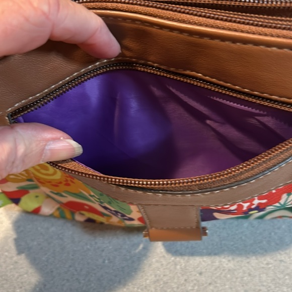 Lily Bloom- Floral Purse w/Leather Strap & Accents; 2 deep top & 1 side pockets - Picture 6 of 9